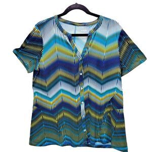 East 5th Blouse Shirt Womens L Button Front Band Collar Henley Short Sleeve